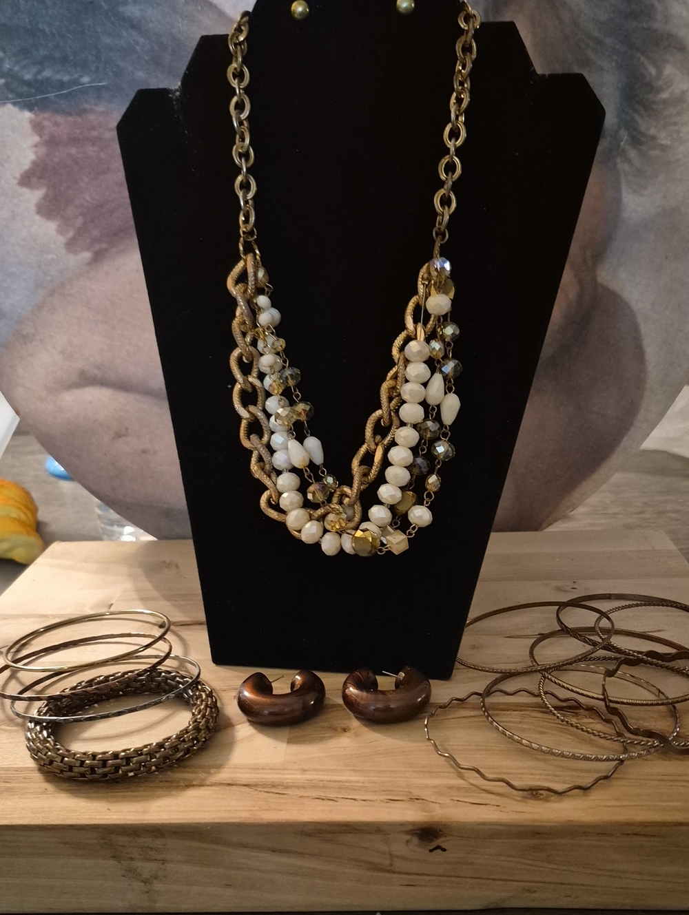 Lia Sophia Gold-Tone Layered Necklace with White Beads